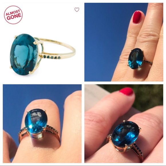 HIRAJULE 14k Gold Diamond London Blue Topaz Ring